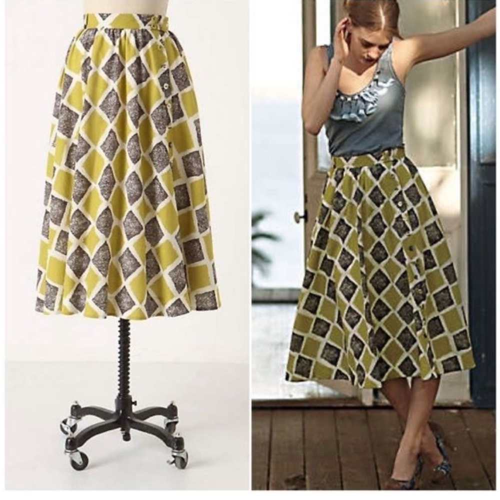 Anthropologie Edme & Esyllte Shifting Buttons Skirt, Size 12, EUC
